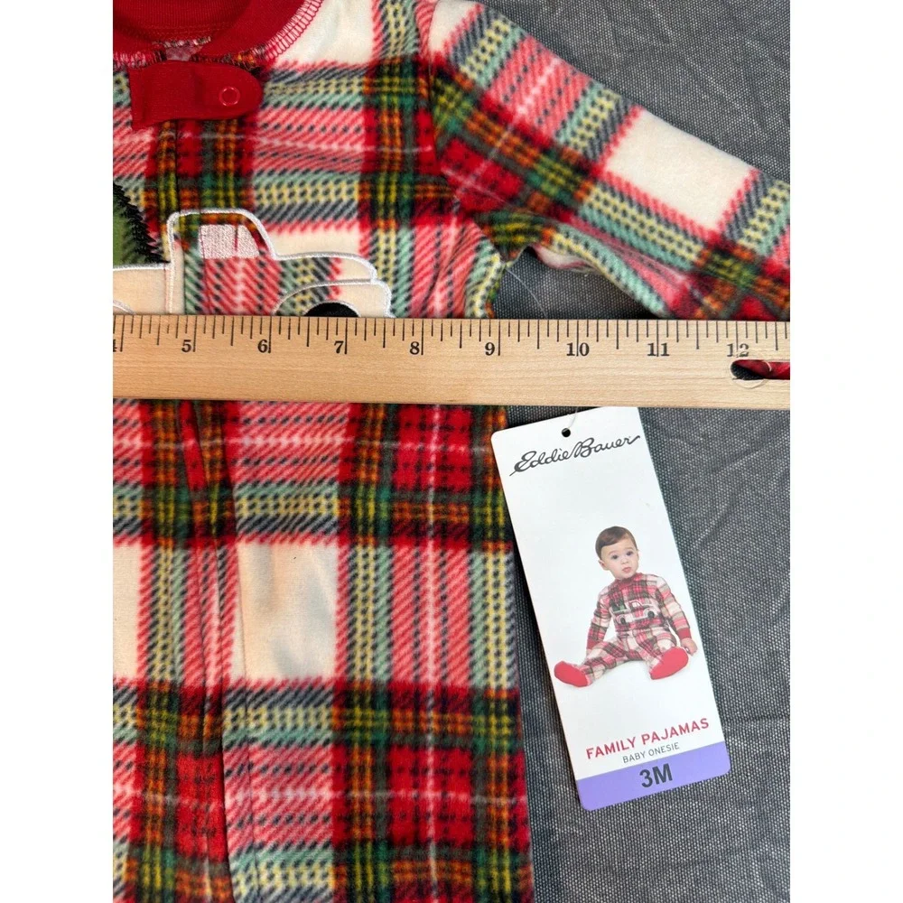 Eddie Bauer Footed Sleeper Baby 3M Plaid Red Truck Christmas Fleece NEW